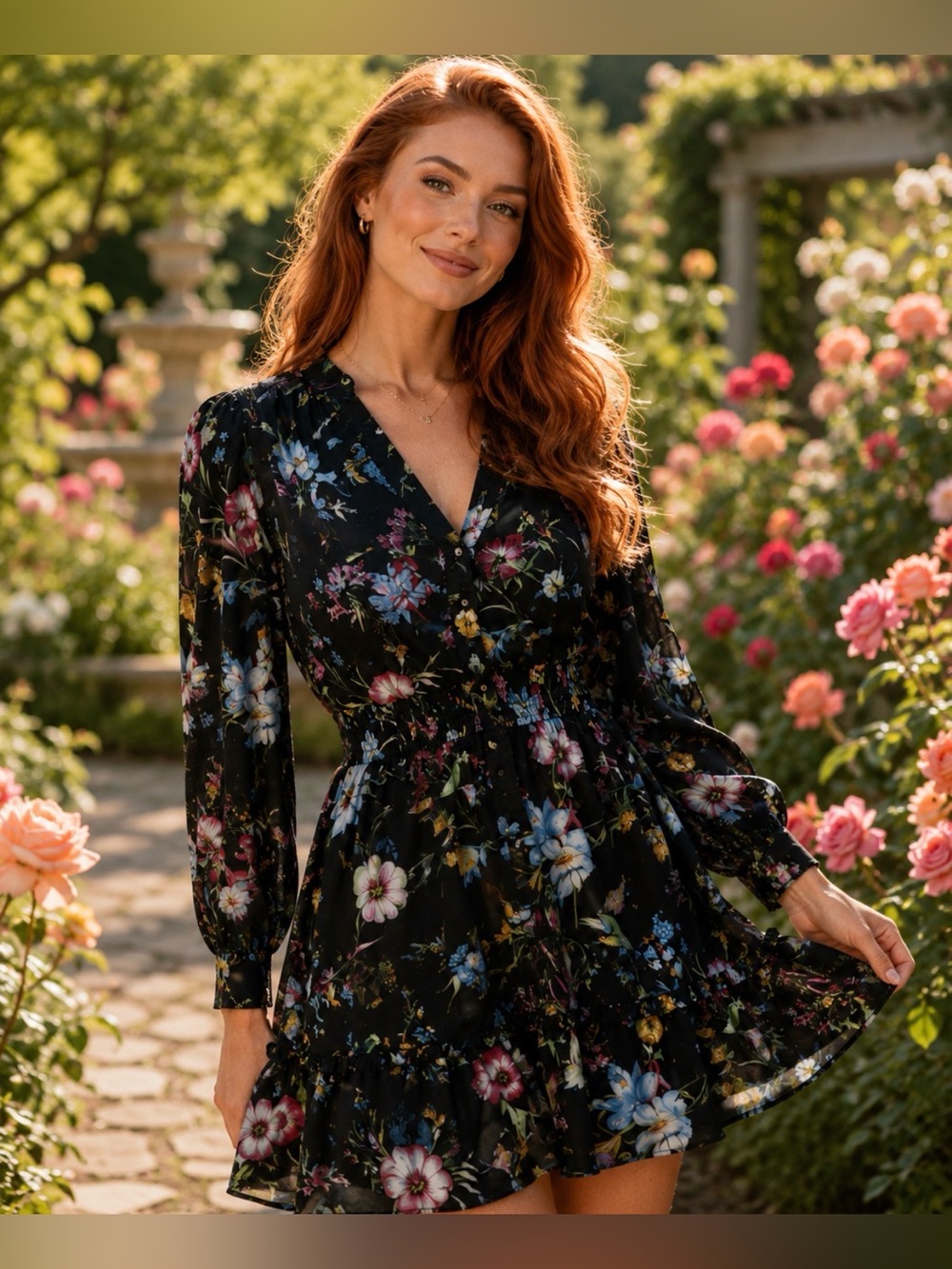 Misa Los Angeles Black Floral Mini Dress
